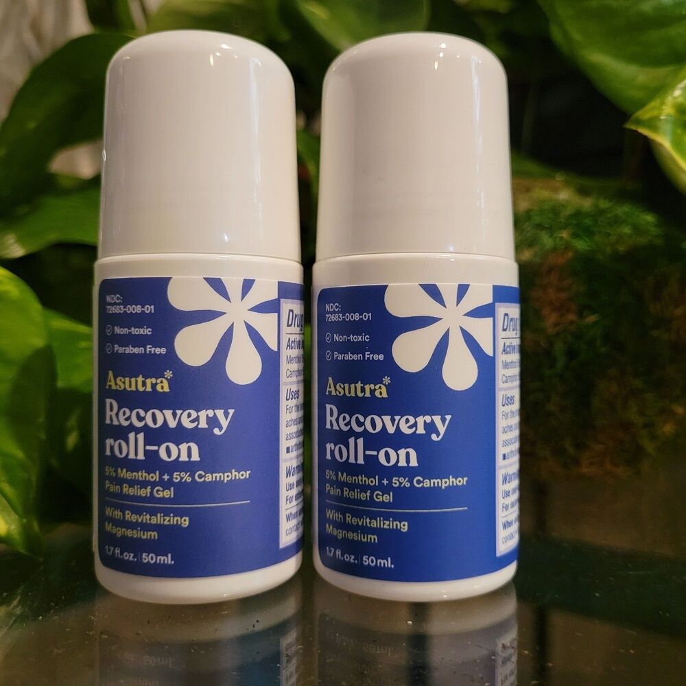 2 pack ASUTRA Recovery Roll-On Pain Away Camphor Magnesium Sore Muscle Relief